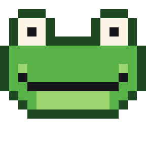 Pixel-art green frog face